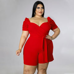 Plus Size Women Clothing Casual Sexy Solid Color Belt Jumpsuit