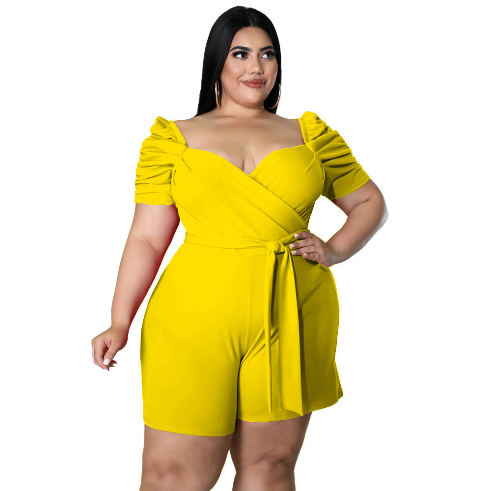 Plus Size Women Clothing Casual Sexy Solid Color Belt Jumpsuit