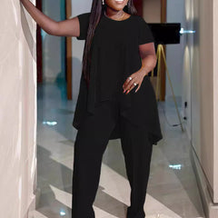 Plus Size Woomen Solid Color Summer Cusual Pant Set