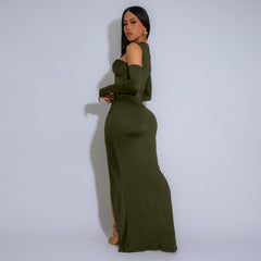 Black Tight Dress Sexy Hollow Out Cutout Split Dress Long