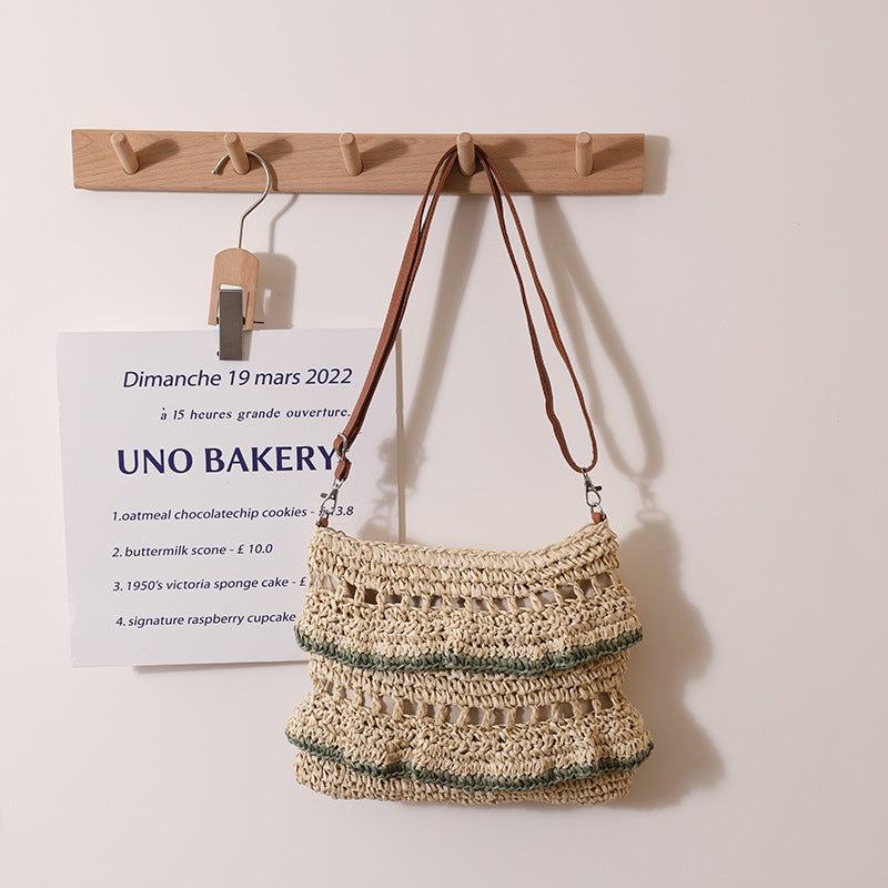 Crossbody Lace Straw Bag Ruffled Summer Color Straw Bag Woven Bag Seaside Beach Vacation Bag