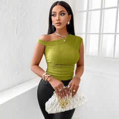 Summer Solid Color Asymmetric Collar off the Shoulder Slim Fit Peplum Top Women