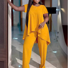 Plus Size Woomen Solid Color Summer Cusual Pant Set