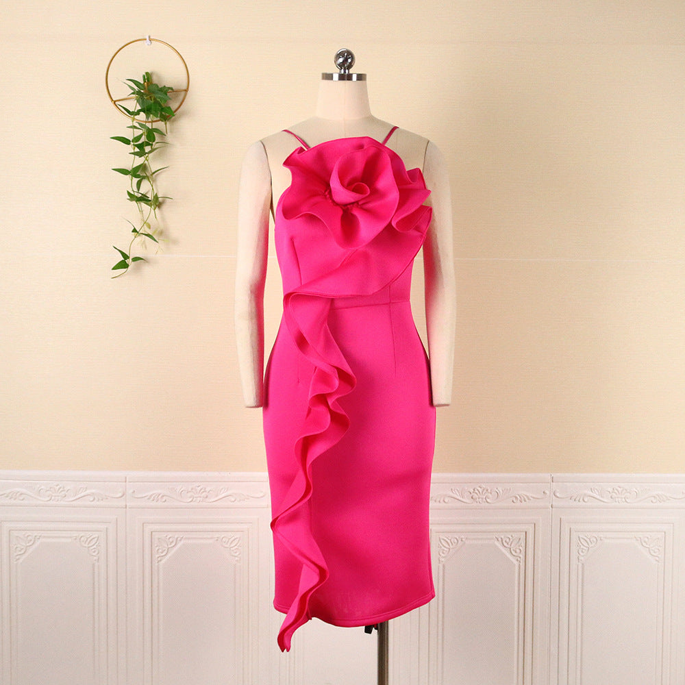Plus Size Sexy Spaghetti Straps Sleeveless Tight Rose Floral Party Dress Women Dress Party Dresses